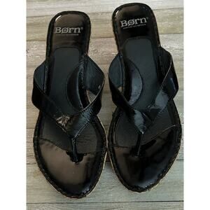 Born Women's Black Patent Leather Cork Wedge Sandal Shoe W31148 US 8
